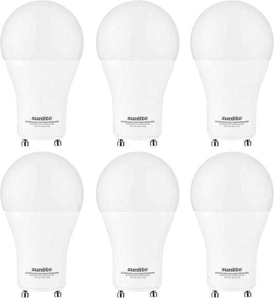 Sunlite 87974 LED A19 Light Bulb, 10 Watts (60W Equivalent), 800 Lumens, GU24 Twist and Lock Base, Dimmable, 90 CRI, UL Listed, Energy Star, Title 20 Compliant, 4000K Cool White, 6 Pack