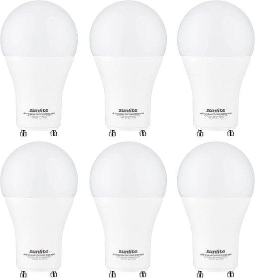 Sunlite 87974 LED A19 Light Bulb, 10 Watts (60W Equivalent), 800 Lumens, GU24 Twist and Lock Base, Dimmable, 90 CRI, UL Listed, Energy Star, Title 20 Compliant, 4000K Cool White, 6 Pack