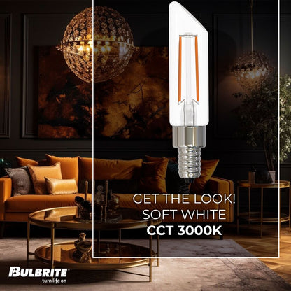 Bulbrite LED Filament Pack of (4) 4.5 Watt Dimmable T6SL Light Bulbs with a Clear Finish and Candelabra (E12) Base - 3000K (Soft White Light), 400 Lumens