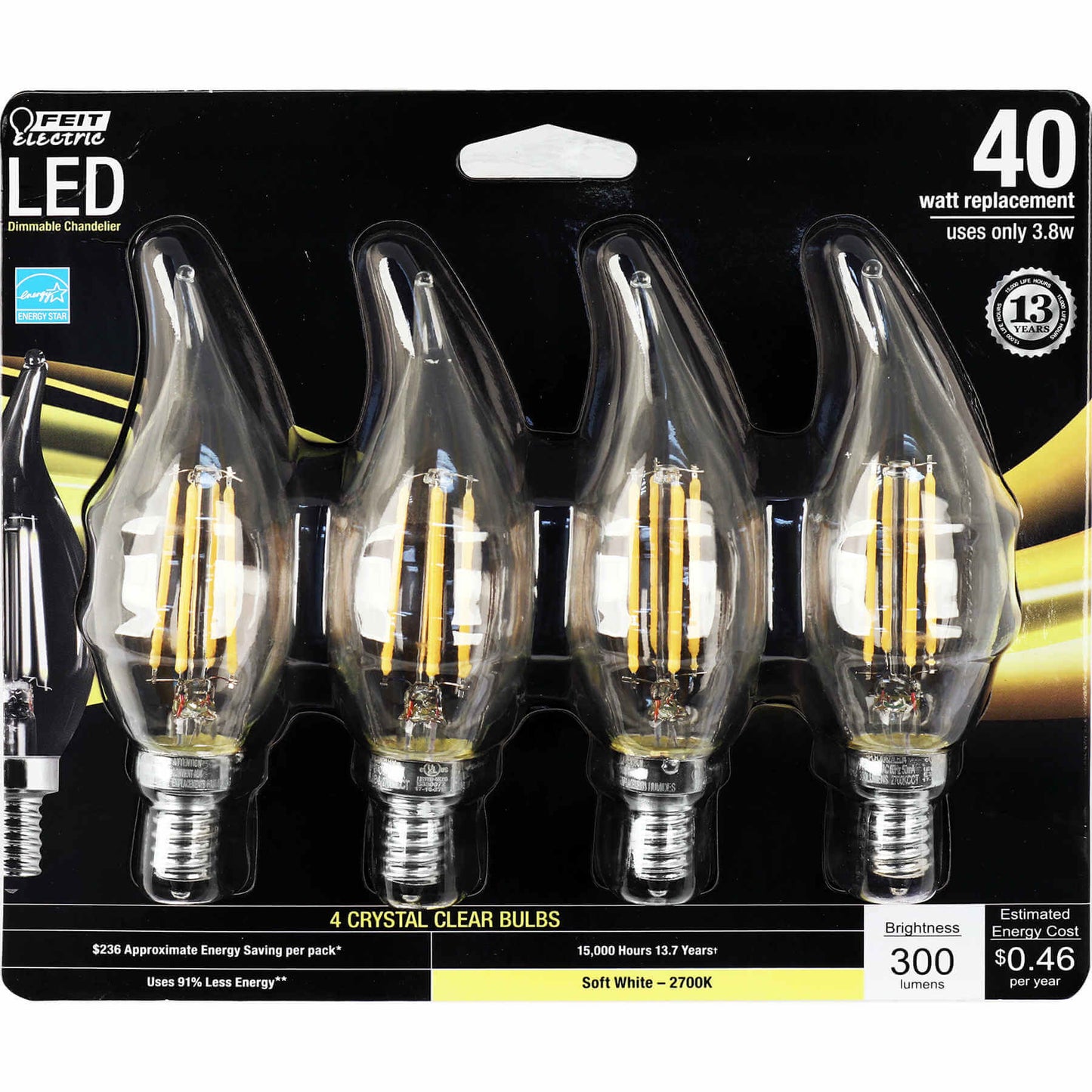 300 Lumen 2700K Dimmable Flame Tip LED