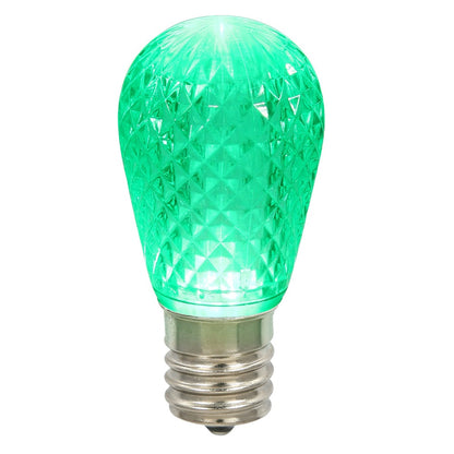 Vickerman S14 LED Green Faceted Replacement Bulb E26 Nickel Base, 20 Pack.