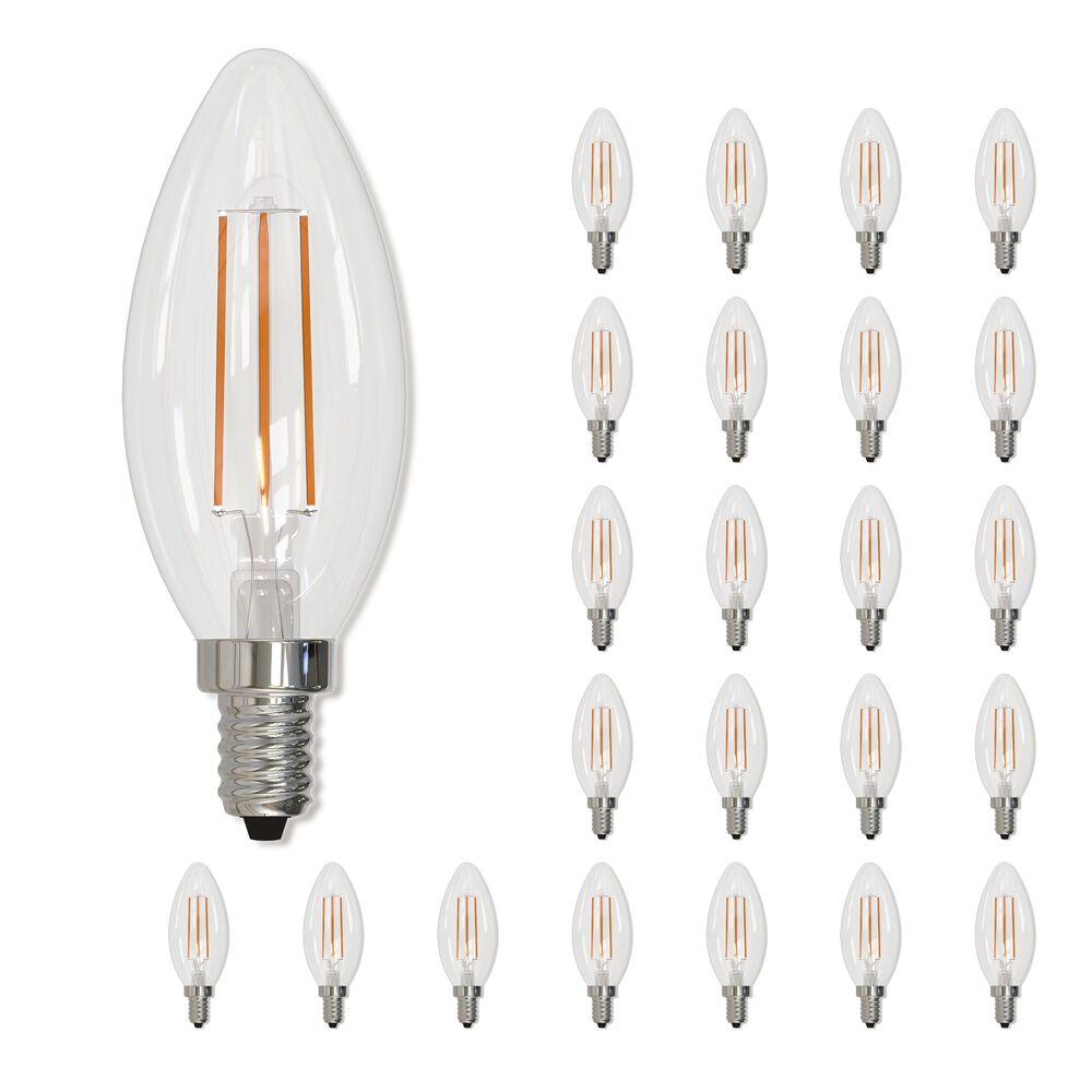 Bulbrite 5 Watt B11 LED Filament Light Bulb, 2700K E12 Candelabra Base, Clear Finish, Pack of 24