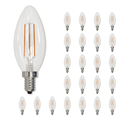 Bulbrite 5 Watt B11 LED Filament Light Bulb, 2700K E12 Candelabra Base, Clear Finish, Pack of 24