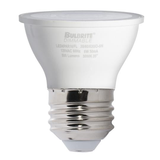 BULBRITE LED PAR16 MEDIUM SCREW (E26) 6W DIMMABLE LIGHT BULB 3000K/SOFT WHITE 60W HALOGEN EQUIVALENT 1PK (771410)