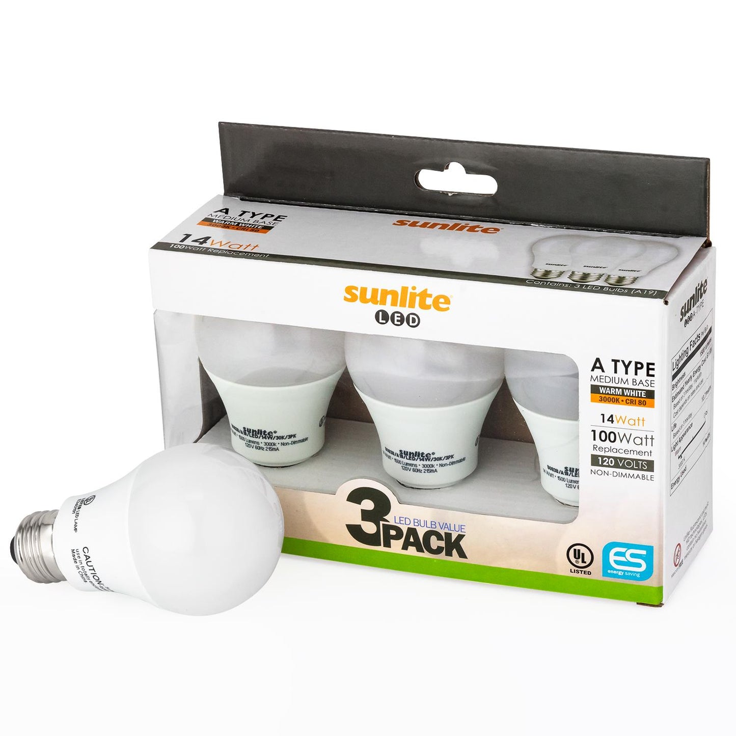 Sunlite A19/LED/14W/65K/3PK LED Household 14W (100W Equivalent) Light Bulbs, Medium (E26) Base, 6500K Cool White, 3 Pack