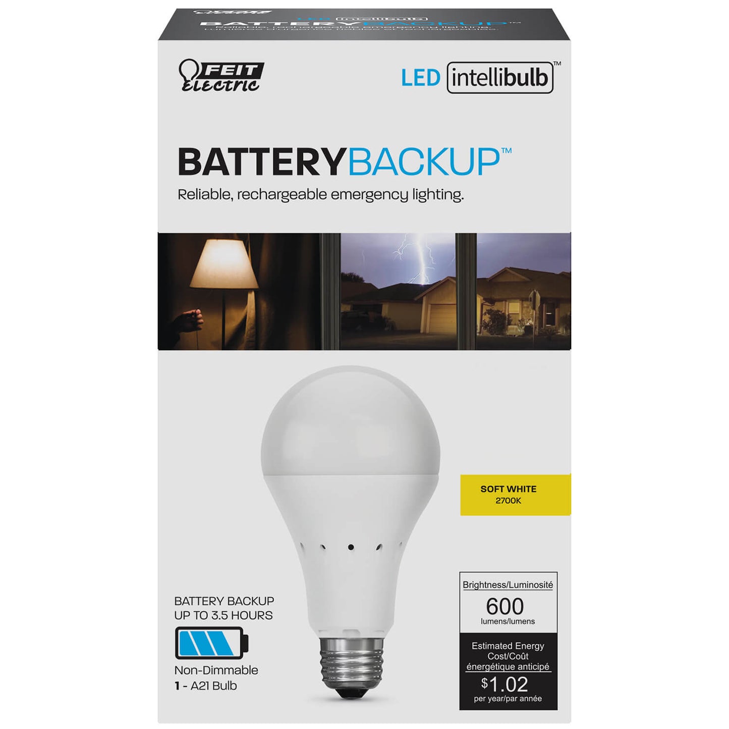 IntelliBulb Battery Backup 600 Lumen 2700K LED A19