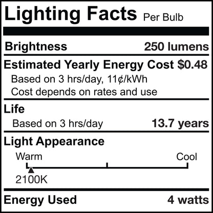 Bulbrite Spunlite Pack of (4) 4 Watt Dimmable C11 LED Filament Light Bulb with Amber Glass Finish and Candelabra (E12) Base - 2100K (Amber Light), 250 Lumens