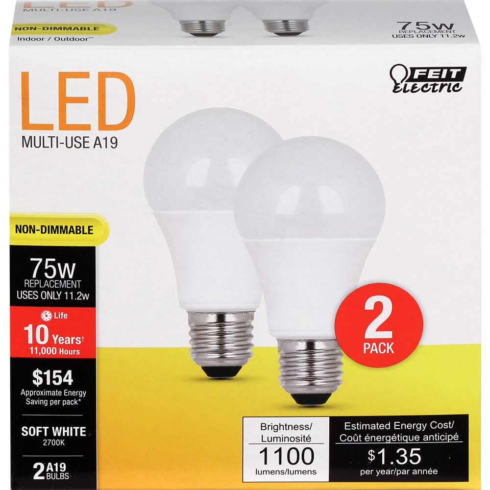 75-Watt Equivalent A19 Soft White LED (2-Pack)