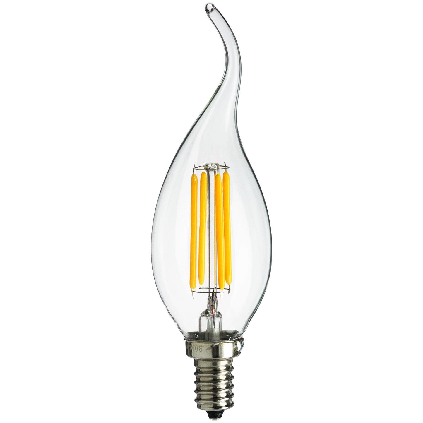 Sunlite 80447 LED Filament CA11 Flame Tip Chandelier Light Bulb, 4 Watts (40W Equivalent) 320 Lumens, Candelabra (E12) Base, Dimmable, Clear Glass Edison, UL Listed, 1800K Candlelight, 1 Count