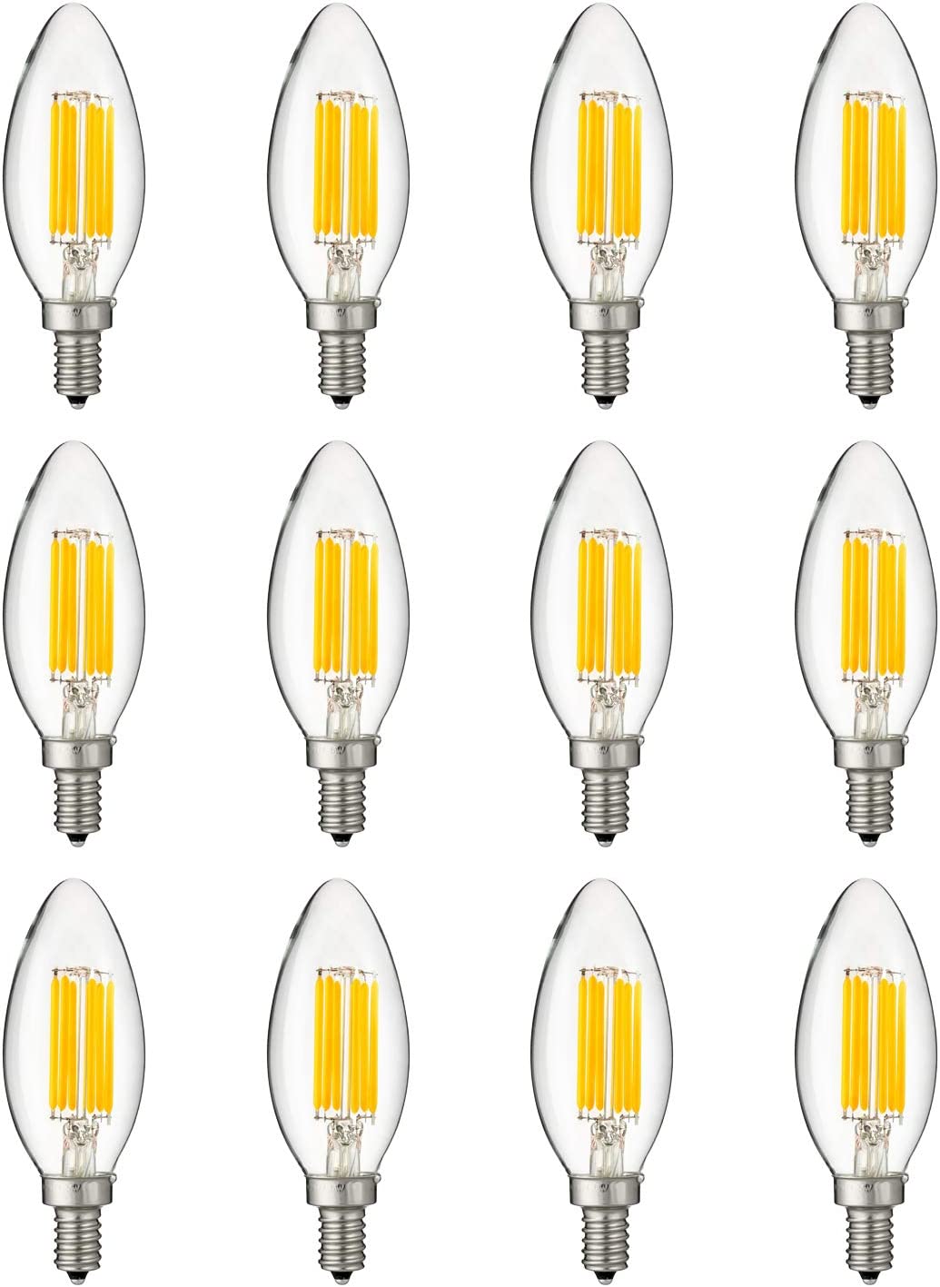 Sunlite 80661 LED Filament B11 Torpedo Tip Chandelier Light Bulb, 5 Watts (60 W Equivalent), 600 Lumens, Candelabra E12 Base,  Dimmable, UL Listed, 2700K Warm White, Pack of 12