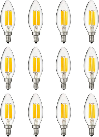 Sunlite 80661 LED Filament B11 Torpedo Tip Chandelier Light Bulb, 5 Watts (60 W Equivalent), 600 Lumens, Candelabra E12 Base,  Dimmable, UL Listed, 2700K Warm White, Pack of 12