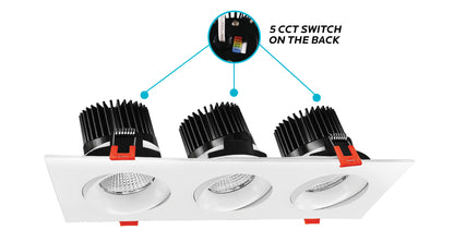 TRIPLE-HEAD GIMBAL 5CCT WHITE CANLESS SPOTLIGHT