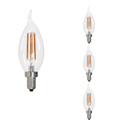 Bulbrite LED Filament Pack of (4) 6.5 Watt Dimmable CA10 Light Bulbs with a Clear Finish and Candelabra (E12) Base - 3000K (Soft White Light), 750 Lumens