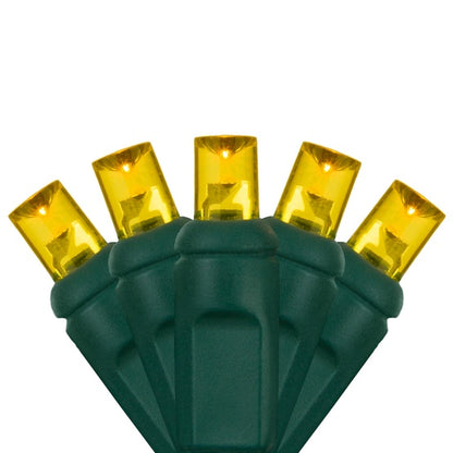 50-LITE 6" SPACING RECTIFIED 5MM CONICAL LED LIGHT SET; YELLOW BULBS; GREEN WIRE, Approx. 25' Long