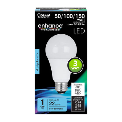 800 / 1600 / 2200 Lumen 5000K 3-Way Non-Dimmable LED