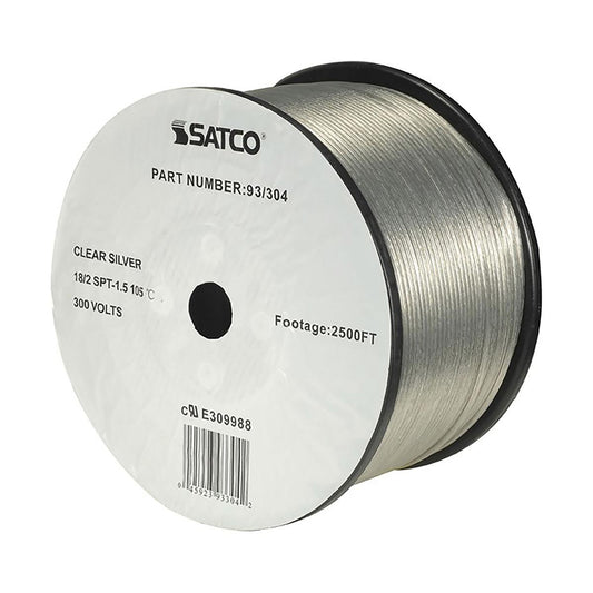 Lamp And Lighting Bulk Wire; 18/2 SPT-1.5 105C; 2500 Foot/Reel; Clear Silver