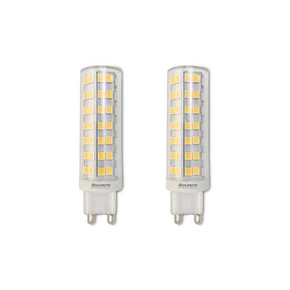 Bulbrite Pack of (2) 6.5 Watt 120V Dimmable Clear T6 LED Mini Light Bulbs with Bi-Pin (G9) Base, 2700K Warm White Light, 700 Lumens