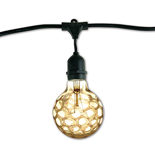 Bulbrite STRING15/E26-40G25/MAR Outdoor String Light w/Amber Marble Glazed Bulbs, 48-Feet, 15 Lights