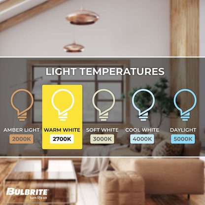 Bulbrite LED T9 Basic Filament Light Bulb, Dimmable E26 Medium Base, Clear Finish, 2700K 5 Watt, 8-Pack