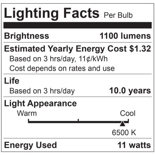 Sunlite 80853-SU LED A19 Light Bulb, Non-Dimmable 11 Watt (75W Equivalent), 1100 Lumens, Medium (E26) Base, UL Listed, 65K - Daylight Pack of 12