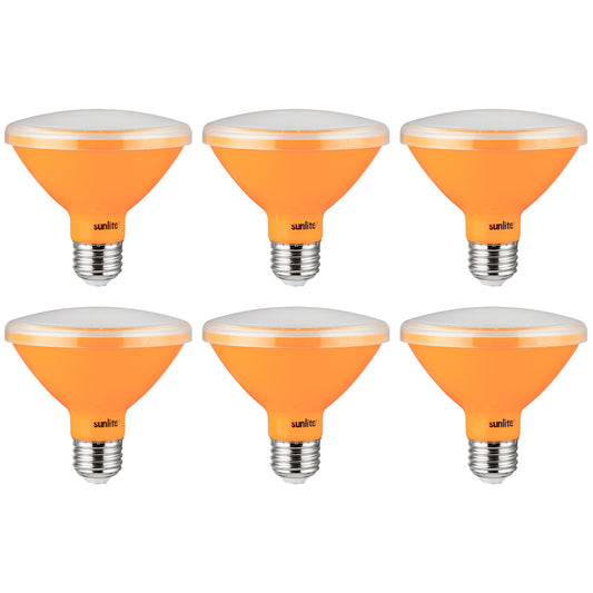 Sunlite - Amber LED PAR30 Reflector Light Bulb, 3 Watt, 120-220 Volts, Medium Base, 30,000 Hour Life, 30? Narrow Flood Beam Angle, Energy Saving, Eco Friendly, Turtle Safe, Indoor/Outdoor (6 Pack)