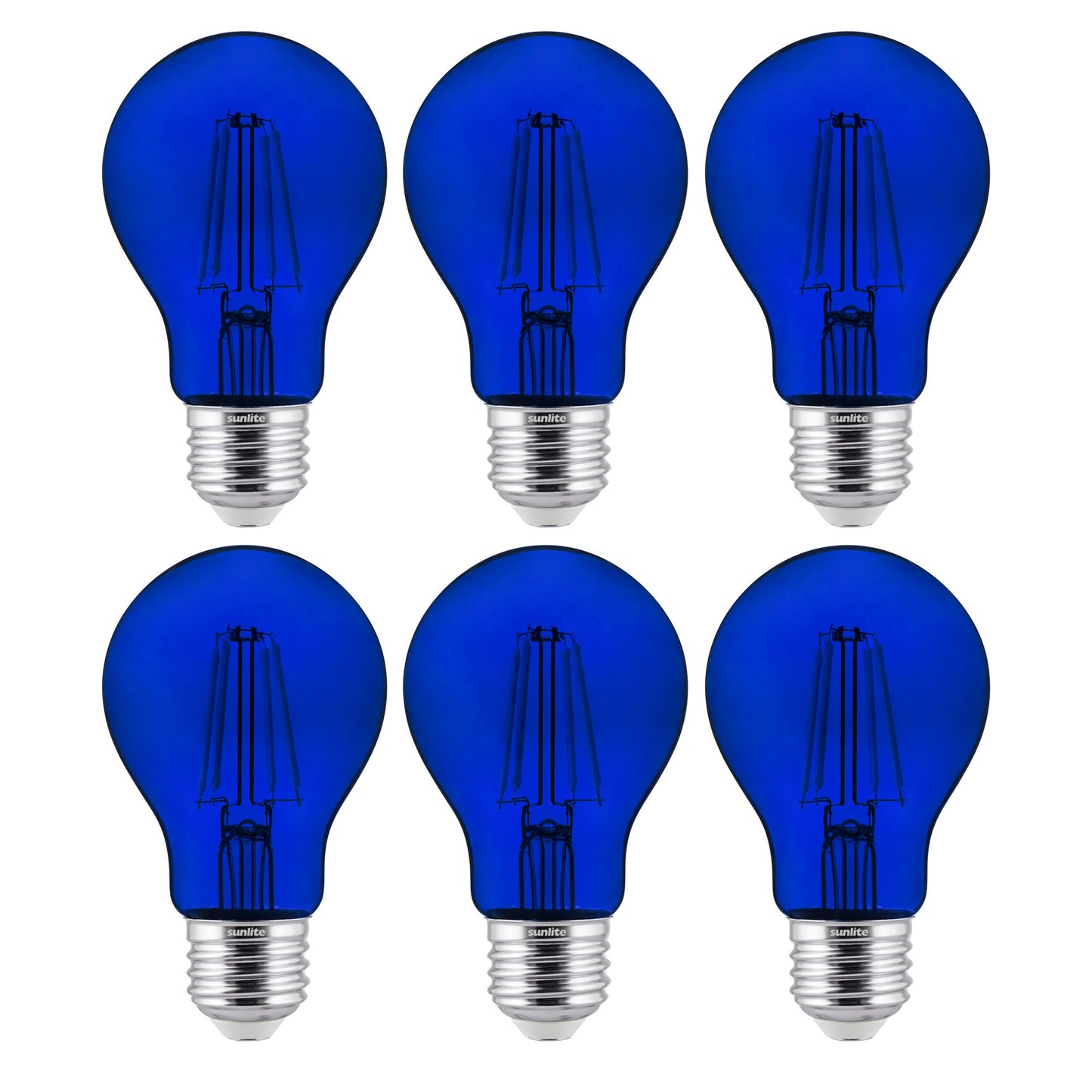 Sunlite 40940 LED Filament A19 Standard 4.5-Watt (60 Watt Equivalent) Colored Transparent Dimmable Light Bulb, Blue, 6 Pack