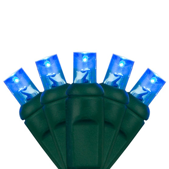 50 Light LED Conical (5MM) Light Set Blue Bulbs on Green Wire, Approx. 17'4" Long