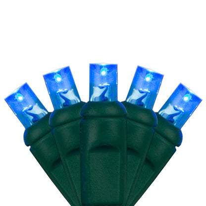 50 Light LED Conical (5MM) Light Set Blue Bulbs on Green Wire, Approx. 17'4" Long