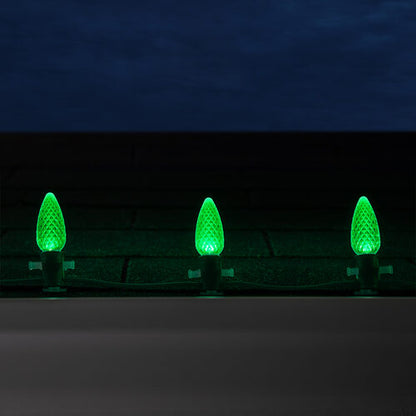 25-Light LED C9 Light Set; Green Bulbs on Green Wire, Approx. 16'6" Long