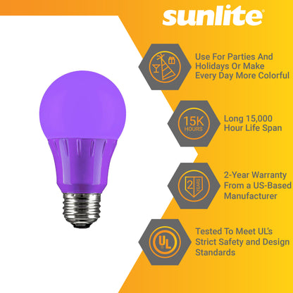 Sunlite 80132 Purple LED A19 3 Watt Medium Base 120 Volt UL Listed LED Light Bulb, last 25,000 Hours