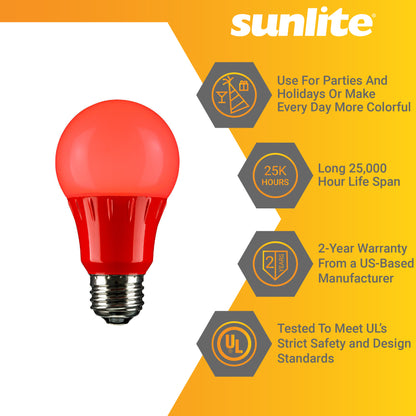 Sunlite LED A Type Colored 3W Light Bulb Medium (E26) Base, Red