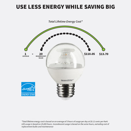 Sunlite LED G16 Globe 5W (40W Equivalent) Light Bulb Medium (E26) Base, Warm White