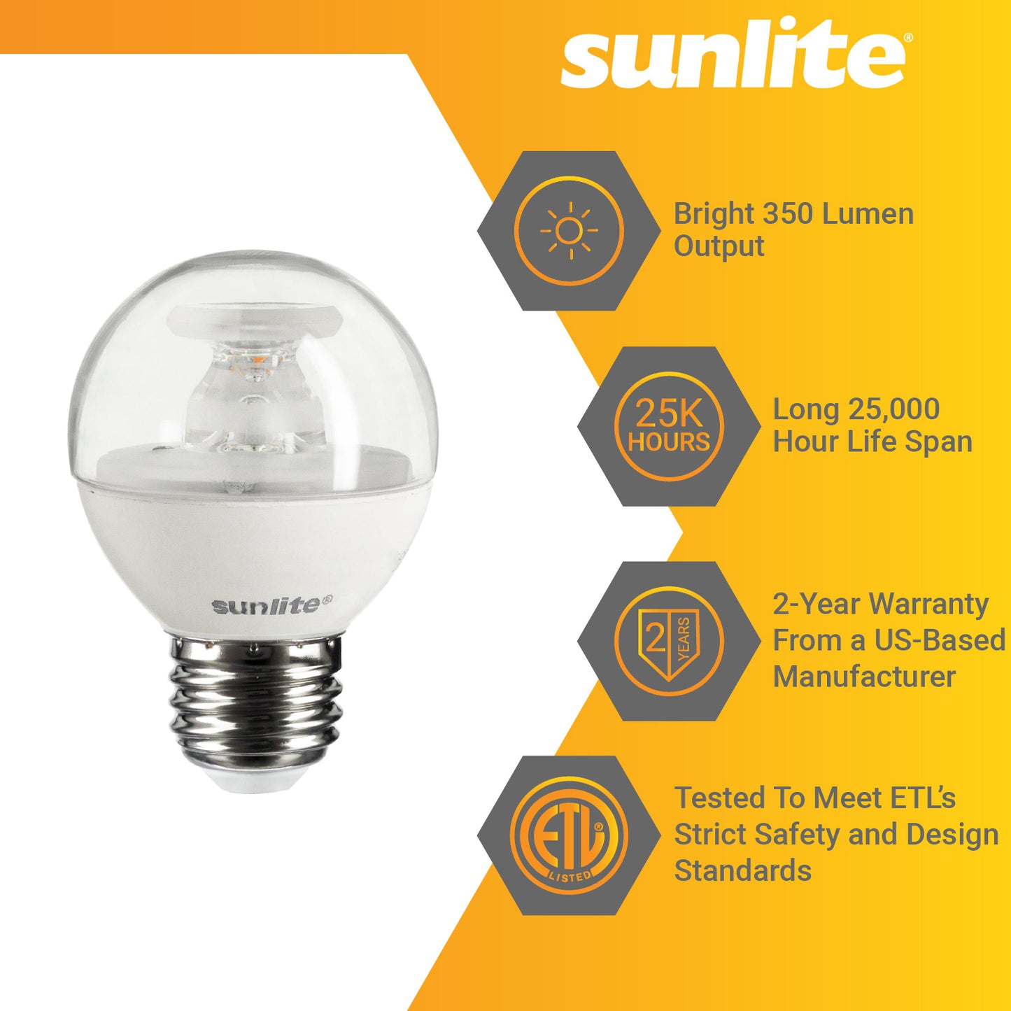 Sunlite LED G16 Globe 5W (40W Equivalent) Light Bulb Medium (E26) Base, Warm White