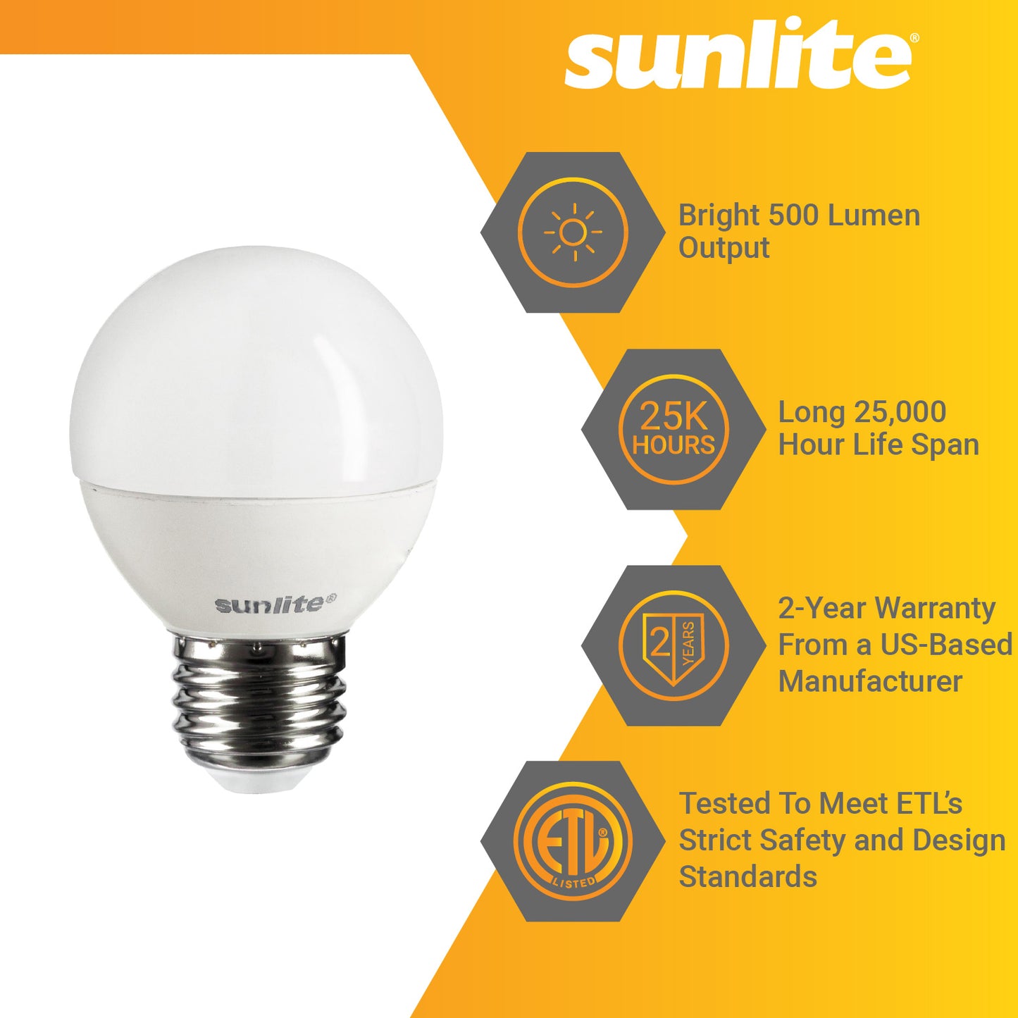 Sunlite LED G16 Globe 7W (60W Equivalent) Light Bulb Medium (E26) Base, Warm White