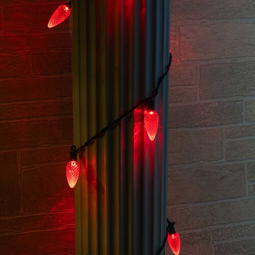 25-Light LED C9 Light Set; Red Bulbs on Green Wire, Approx. 16'6" Long