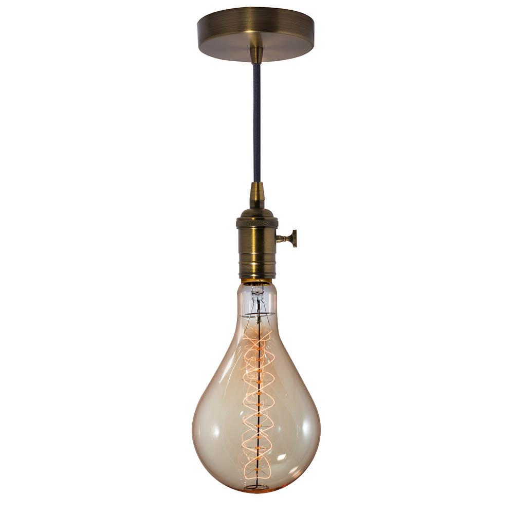 BULBRITE FIXTURES DIRECT WIRE PENDANT KIT VINTAGE BRONZE SOCKET WITH BLACK CORD AND INCANDESCENT PS56 MEDIUM SCREW (E26) 60W NON-DIMMABLE ANTIQUE LIGHT BULB 2200K/AMBER 1PK (810081)