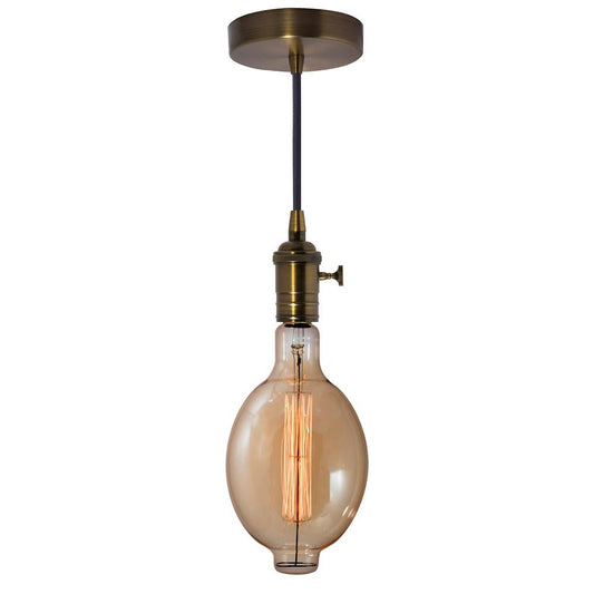 BULBRITE FIXTURES DIRECT WIRE PENDANT KIT VINTAGE BRONZE SOCKET WITH BLACK CORD AND INCANDESCENT BT56 MEDIUM SCREW (E26) 60W NON-DIMMABLE ANTIQUE LIGHT BULB 2200K/AMBER 1PK (810081)