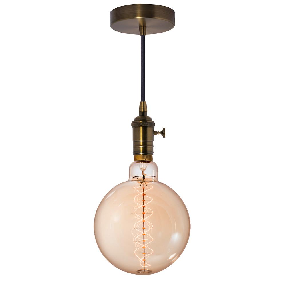 BULBRITE FIXTURES DIRECT WIRE PENDANT KIT VINTAGE BRONZE SOCKET WITH BLACK CORD AND INCANDESCENT G63 MEDIUM SCREW (E26) 60W NON-DIMMABLE ANTIQUE LIGHT BULB 2200K/AMBER 1PK (810081)