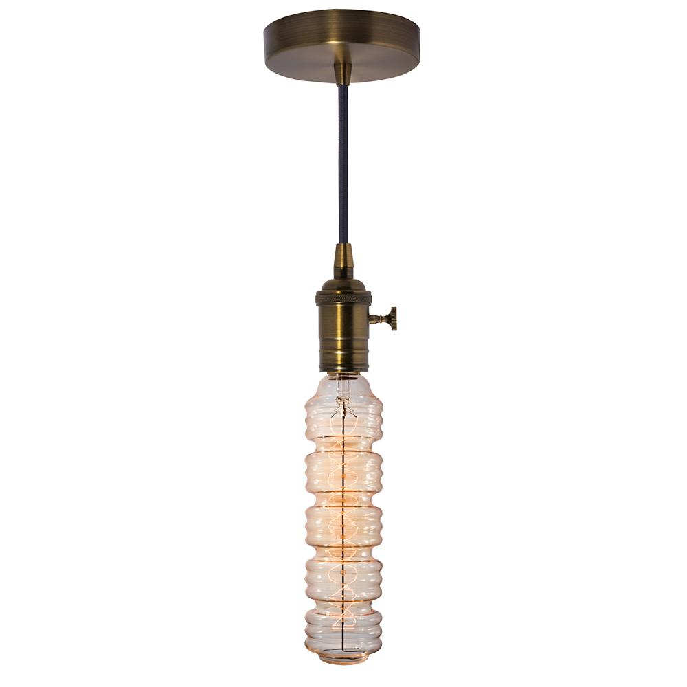 BULBRITE FIXTURES DIRECT WIRE PENDANT KIT VINTAGE BRONZE SOCKET WITH BLACK CORD AND INCANDESCENT WB MEDIUM SCREW (E26) 60W DIMMABLE ANTIQUE LIGHT BULB 2200K/AMBER 1PK (810081)