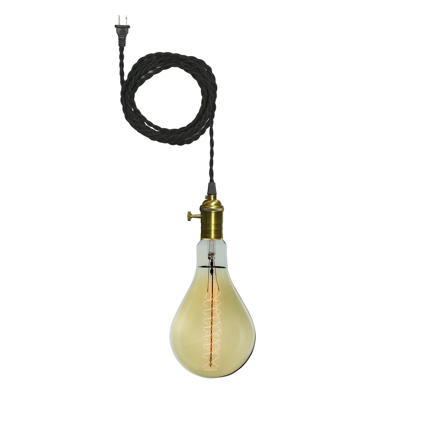 BULBRITE FIXTURES PLUG IN PENDANT KIT VINTAGE BRONZE SOCKET WITH BLACK CORD AND INCANDESCENT PS56 MEDIUM SCREW (E26) 60W NON-DIMMABLE ANTIQUE LIGHT BULB 2200K/AMBER 1PK (810013)