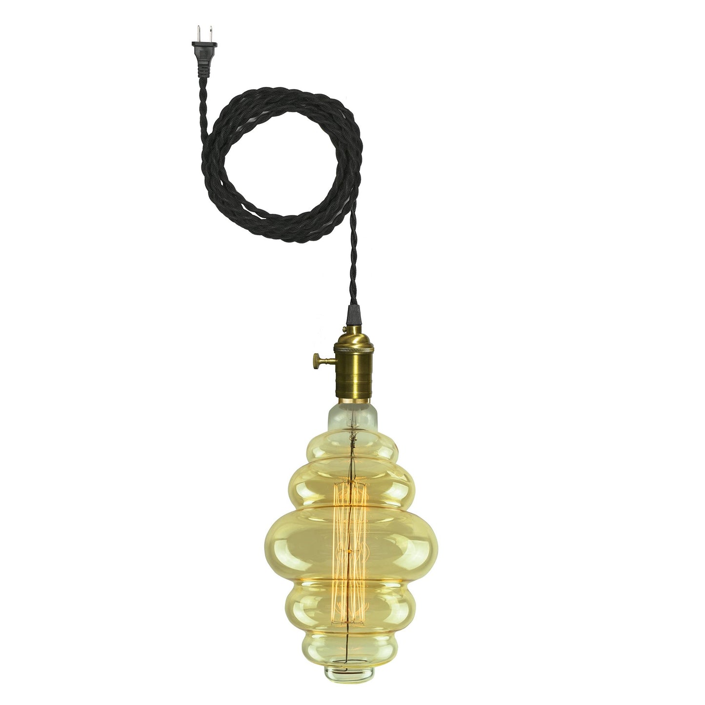 BULBRITE FIXTURES PLUG IN PENDANT KIT VINTAGE BRONZE SOCKET WITH BLACK CORD AND INCANDESCENT BH MEDIUM SCREW (E26) 60W DIMMABLE ANTIQUE LIGHT BULB 2200K/AMBER 1PK (810013)