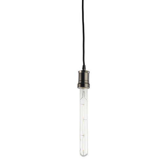 BULBRITE FIXTURES DIRECT WIRE PENDANT KIT CONTEMPORARY GUNMETAL SOCKET WITH BLACK CORD AND LED T9 LONG MEDIUM SCREW (E26) 4W FULLY COMPATIBLE DIMMING LIGHT BULB 2700K/WARM WHITE 40W INCANDESCENT EQUIVALENT 1PK (810088)