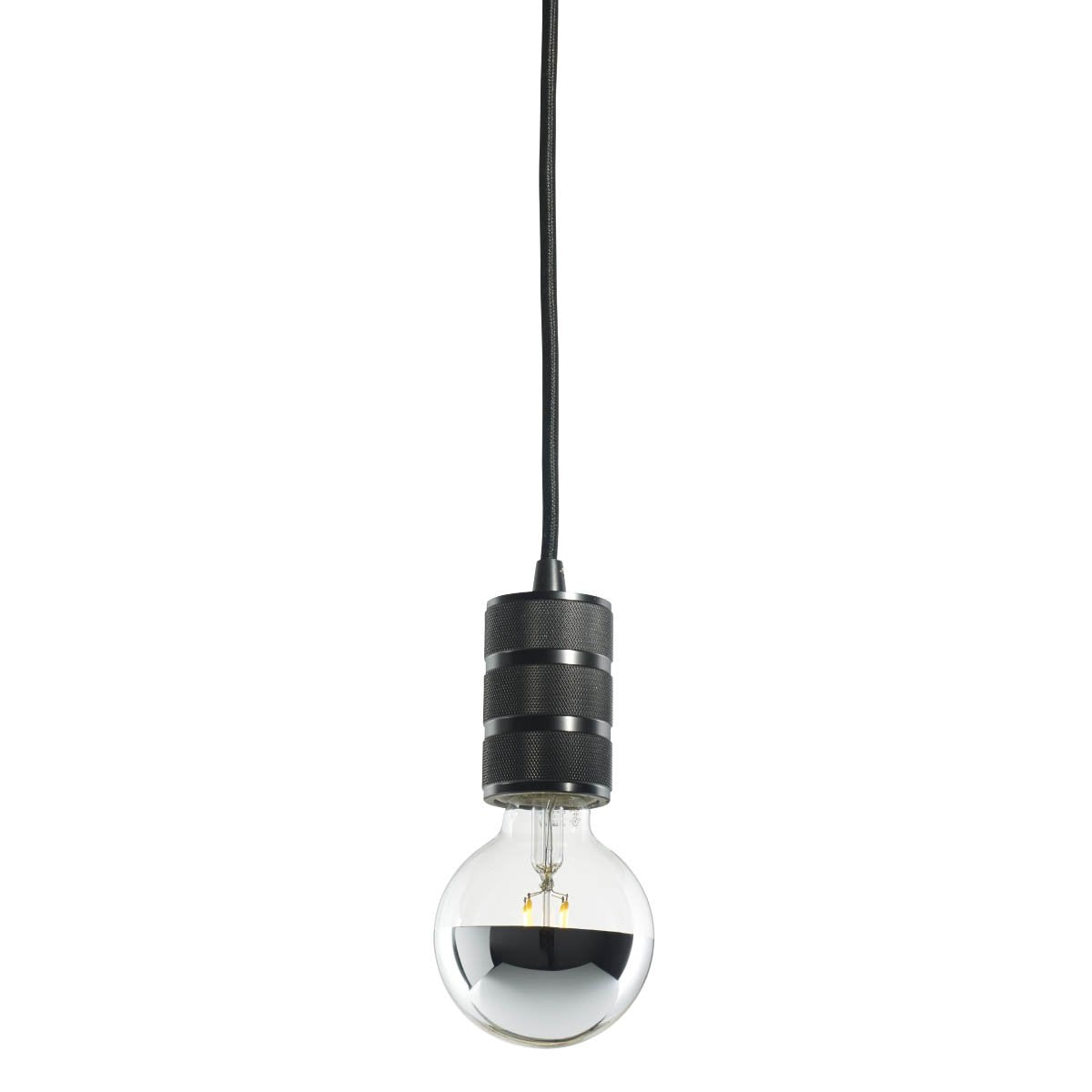 BULBRITE FIXTURES DIRECT WIRE PENDANT KIT INDUSTRIAL GUNMETAL SOCKET WITH BLACK CORD AND LED G25 MEDIUM SCREW (E26) 5W FULLY COMPATIBLE DIMMING FILAMENT HALF MIRROR LIGHT BULB 2700K/WARM WHITE 40W INCANDESCENT EQUIVALENT 1PK (810090)