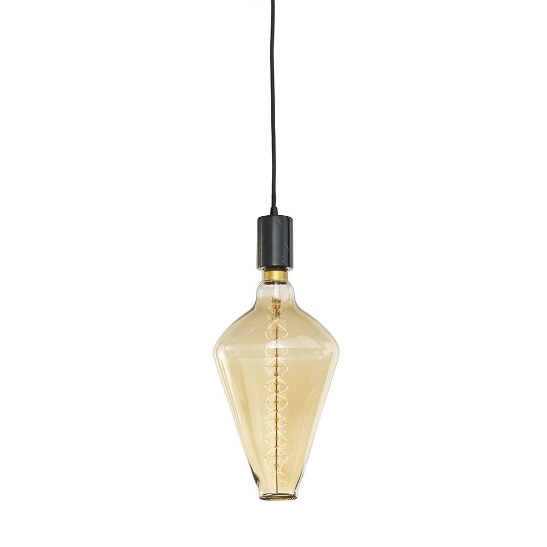 BULBRITE FIXTURES DIRECT WIRE PENDANT KIT NATURAL MARBLE SOCKET IN BLACK WITH BLACK CORD AND INCANDESCENT DIAMOND SHAPED MEDIUM SCREW (E26) 60W DIMMABLE GRAND NOSTALGIC LIGHT BULB 2200K/AMBER 1PK (810083)