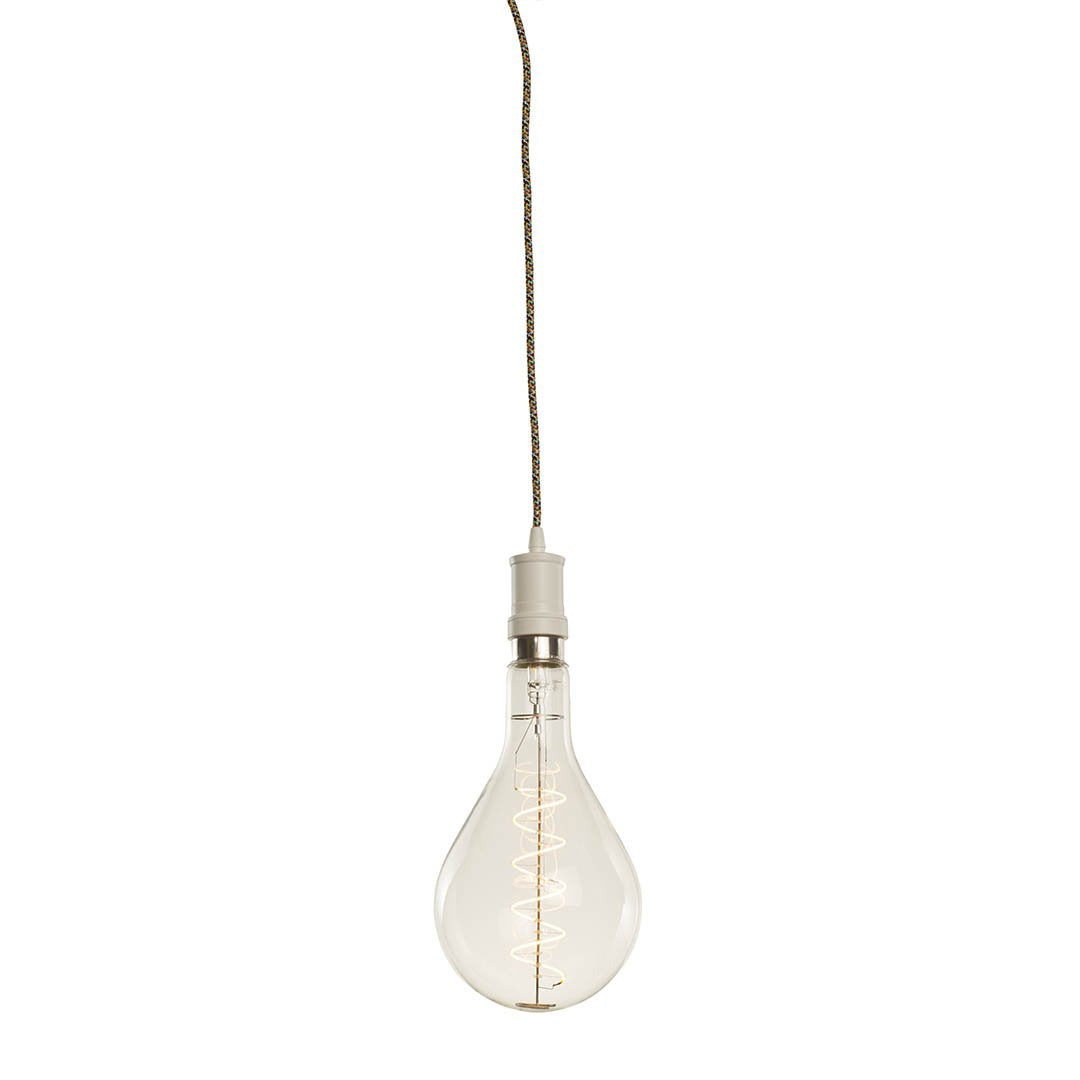 BULBRITE FIXTURES DIRECT WIRE PENDANT KIT CONTEMPORARY WHITE SOCKET WITH MULTI-COLOR CORD AND LED PEAR SHAPED MEDIUM SCREW (E26) 4W DIMMABLE GRAND NOSTALGIC FILAMENT LIGHT BULB 2200K/AMBER 60W INCANDESCENT EQUIVALENT 1PK (810087)