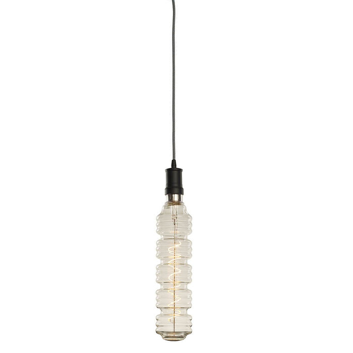 BULBRITE FIXTURES DIRECT WIRE PENDANT KIT CONTEMPORARY BLACK SOCKET WITH CHEVRON CORD AND LED WATER BOTTLE SHAPED MEDIUM SCREW (E26) 4W DIMMABLE GRAND NOSTALGIC FILAMENT 2200K/AMBER 60W INCANDESCENT EQUIVALENT 1PK (810085)