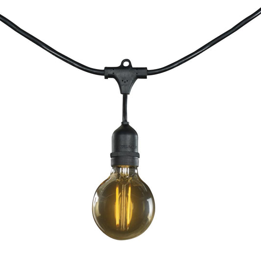 BULBRITE FIXTURES G25 MEDIUM SCREW (E26) 5W DIMMABLE STRING LIGHT - BLACK - BULBS INCLUDED: 5W G25 NOSTALGIC LED (15 PCS) LIGHT BULB 2200K/AMBER LIGHT 40W EQUIVALENT 1PK (810005)