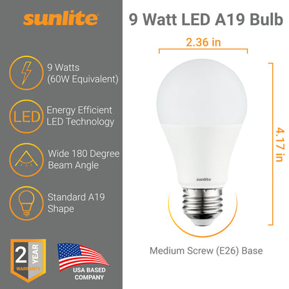 12 Pack Sunlite LED A19 Bulbs, 9 Watt (60 Watt Equivalent), 5000K Super White, Non-dimmable
