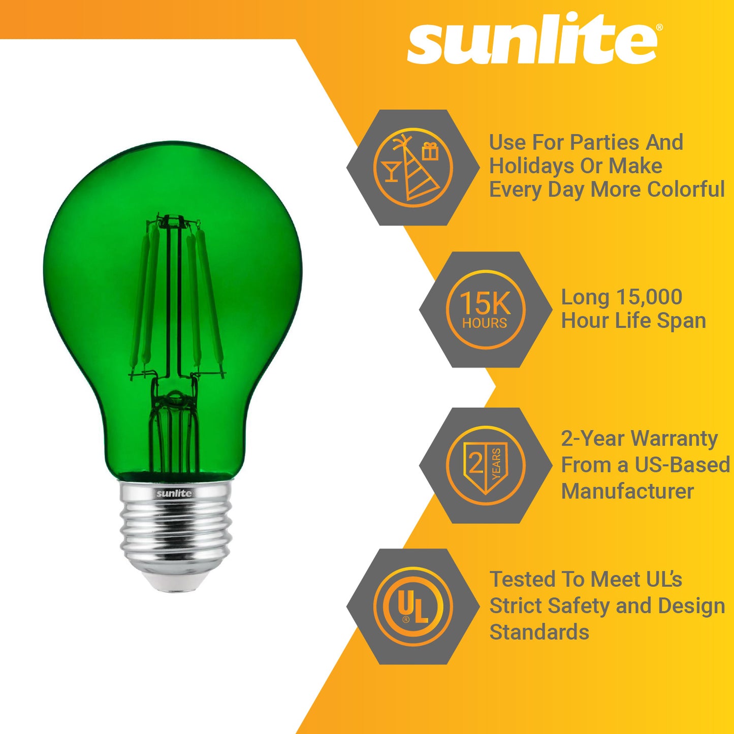 2-Pack Sunlite LED Transparent Green A19 Filament Bulbs, 4.5 Watts, Dimmable, UL Listed