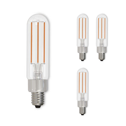 Bulbrite LED Filament Pack of (4) 4.5 Watt Dimmable T6 Light Bulb with Clear Glass Finish and Candelabra (E12) Base - 3000K (Soft White Light), 450 Lumens